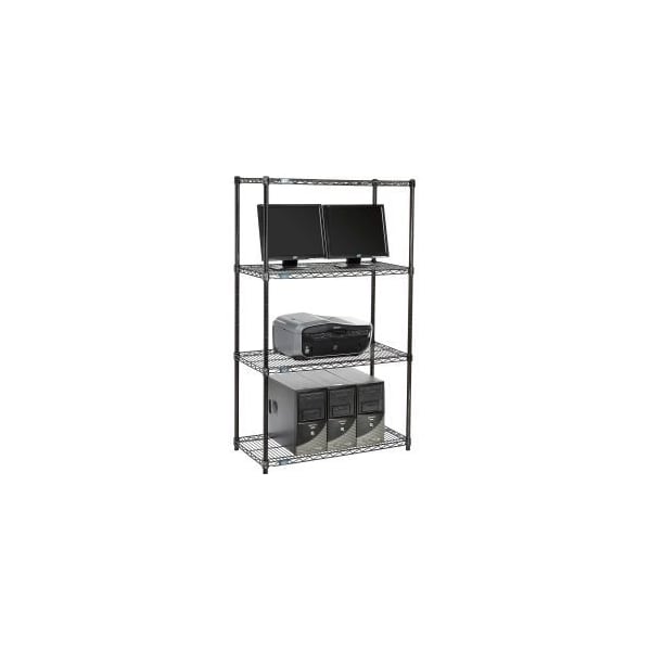 Global Equipment Nexel 4-Shelf Wire Computer LAN Workstation, 36"W x 18"D x 63"H, Black 695387BK - main